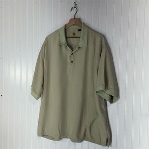 Eagle Dry Goods 100 Silk Polo Shirt XXL Sage Green Embroidered Relaxed Fit VTG